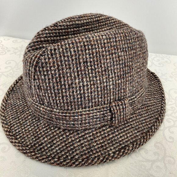 Harris Tweed Brown Tweed Fedora100% Wool 7 1/8 Made in Scotland - Picture 4 of 7